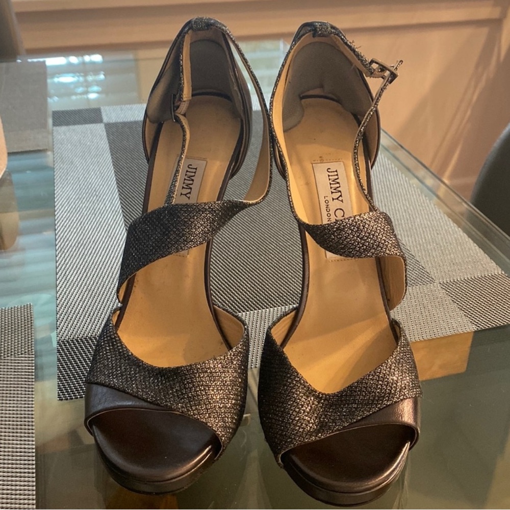 Jimmy Choo Glittery Black Strappy Heels